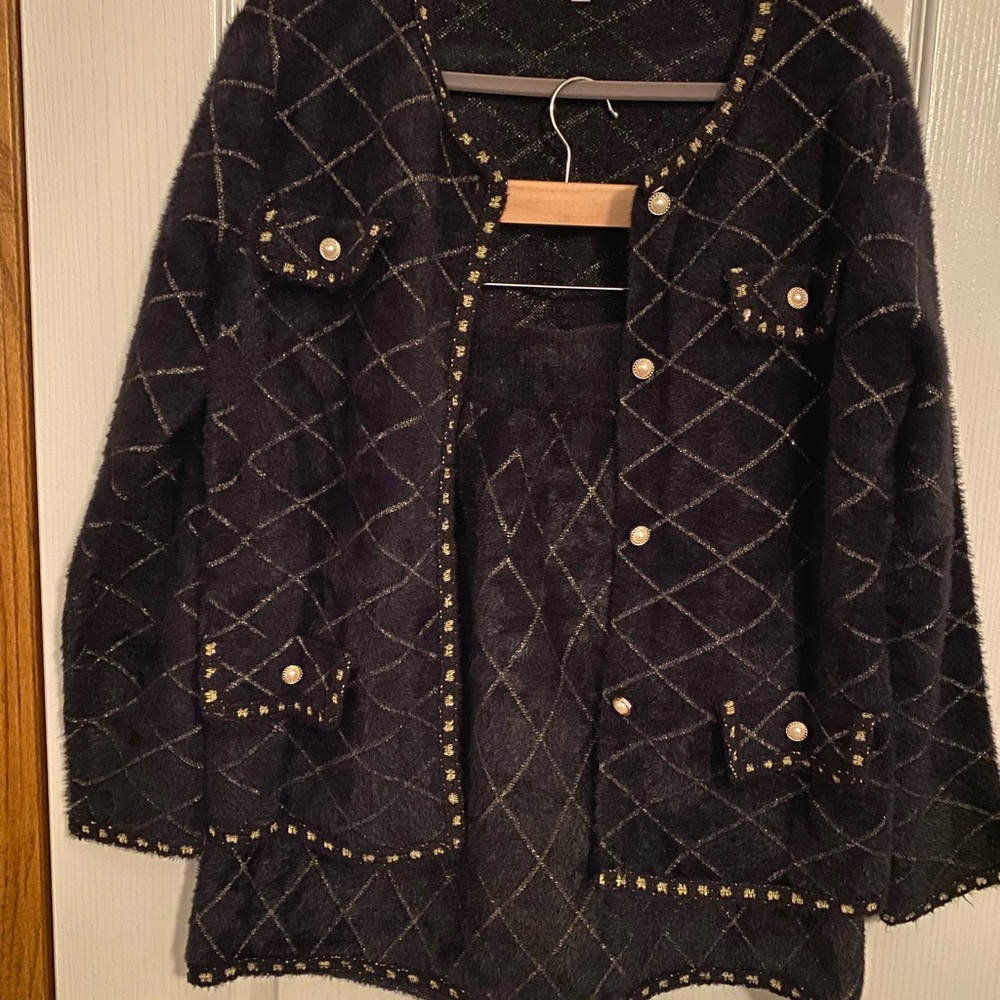 Black and Gold blazer and skirt. Elegant old money style